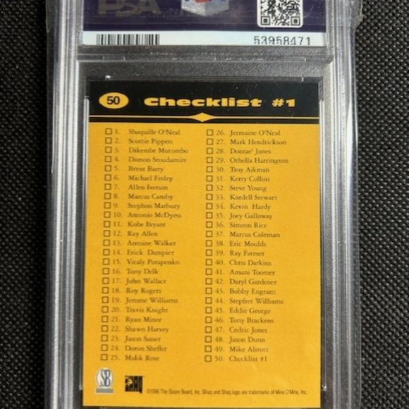 1996-97 Score Board All Sport PPF #50 Shaquille O'Neal CL Card PSA 8 NM-MT - Picture 2 of 2